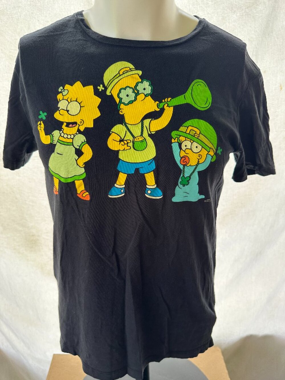 Simpsons St. Patrick's Bart Simpson Men's Black T Shirt Size Small